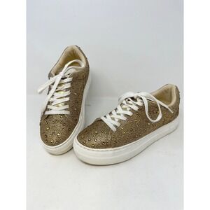 Betsey Johnson Sidney Rhinestone Platform Sneakers Gold 8